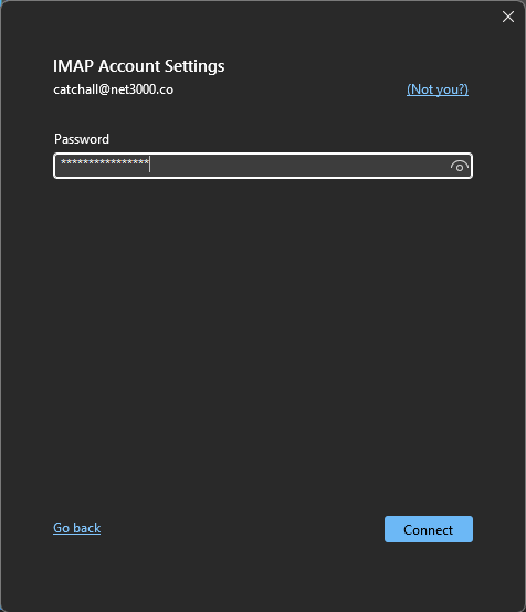 IMAP Account Settings: enter your password, then Connect