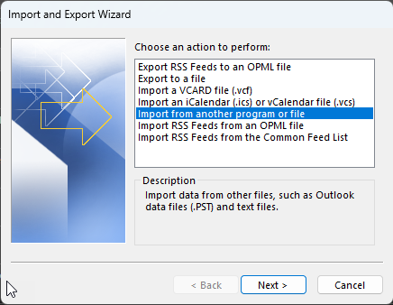Import from another program or file