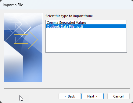 Import a File: Outlook Data File (.pst)
